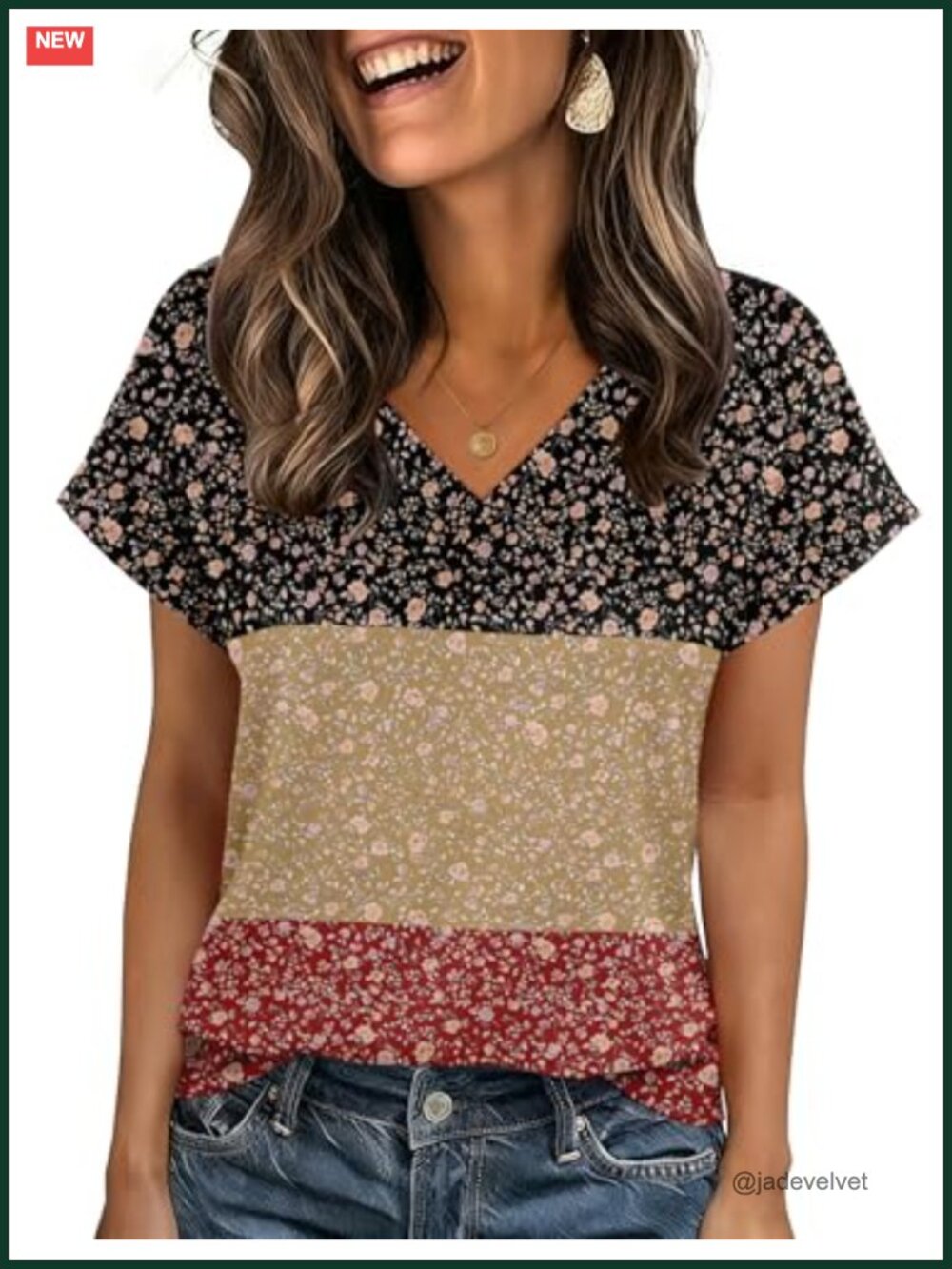 Women's V-Neck Short Sleeve Blouse 95% Polyester 5% Spandex Floral Casual